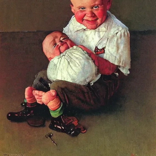 Image similar to smiling baby gloworm, by norman rockwell