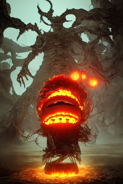 Prompt: an ultra detailed 3 d render of the hamburgler as an elden ring boss, epic anime fantasy, 8 k, in the style of a fantasy metal album cover and magic the gathering, volumetric lighting, smooth, highly detailed, digital illustration, octane render, art by albert bierstadt and greg rutkowsi, artstation
