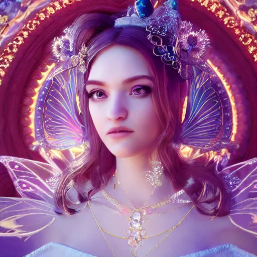 Image similar to portrait of fairy princess, glowing, ornate and intricate jewelry, jaw dropping beauty, glowing background lighting, white accent lighting, hyper detailed, fairy tale, 4 k octane render