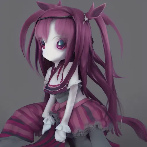 Image similar to cute fumo plush of a denizen of the forbidden realm, anime girl, caustic distortions, vray