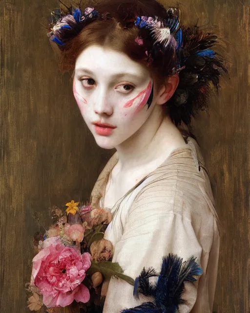 Prompt: a beautiful girl wearing face paint, by edgar maxence and caravaggio and michael whelan, intricate painting, hyper realistic, extremely detailed and beautiful aesthetic face, 8 k resolution