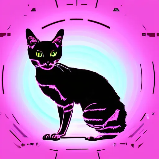 Image similar to vector cat silhouette, portrait, vaporwave, synthwave, neon, vector graphics, cinematic, volumetric lighting, f 8 aperture, cinematic eastman 5 3 8 4 film