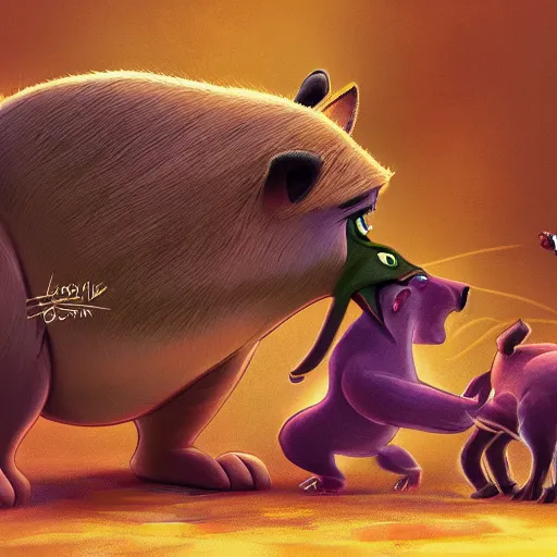 Prompt: a fight between Timon and Pumba, digital art, epic