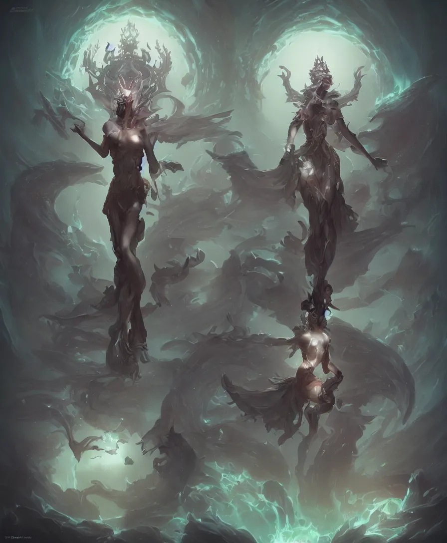 Image similar to goddess of Shadows in the style of nekro, artgerm, wlop, glowing halo, octane render, peter mohrbacher, artstation