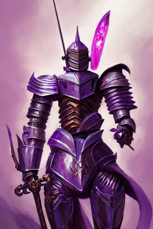 Image similar to fierce robot knight holdin magical sword, purple energy, highly detailed, d & d, fantasy, highly detailed, digital painting, trending on artstation, concept art, sharp focus, illustration, global illumination, ray tracing, realistic shaded, art by artgerm and greg rutkowski and fuji choko and viktoria gavrilenko and hoang lap