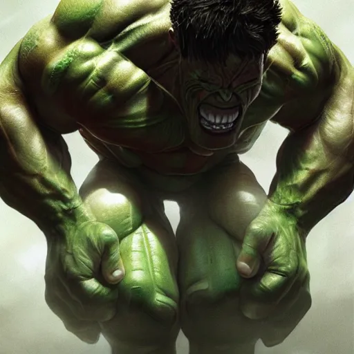 Image similar to the hulk with normal human skin, au naturel, hyper detailed, digital art, trending in artstation, cinematic lighting, studio quality, smooth render, unreal engine 5 rendered, octane rendered, art style by klimt and nixeu and ian sprigger and wlop and krenz cushart