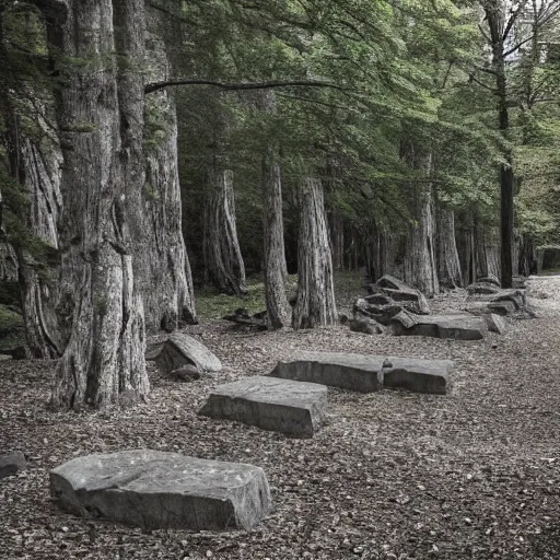 Prompt: a forest of trees made out of stone