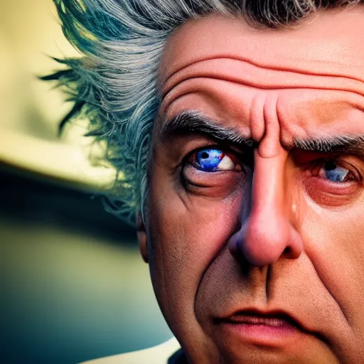 Prompt: rick sanchez closeup photograph dslr photorealistic, studio lighting, ektachrome, detailed, intricate, face detail, perfect face