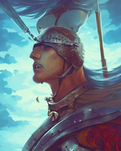 Image similar to ultrarealistic digital illustration of a spanish conquistador in battle, art by anato finnstark, studio ghibli and sangsoo jeong, symmetric, portrait, handsome, digital painting, artstation