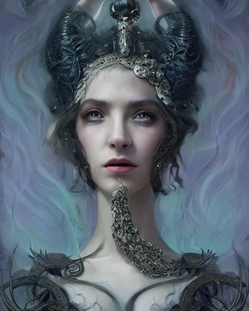 Image similar to portrait of the strangly beautiful young goddess of poppy, surreal, fantasy, intricate, elegant, dramatic lighting, emotionally evoking symbolic metaphor, highly detailed, lifelike, photorealistic, digital painting, painterly, artstation, concept art, smooth, head in focus, sharp focus, illustration, art by John Collier and Krenz Cushart and Artem Demura and Alphonse Mucha and Albert Aublet,