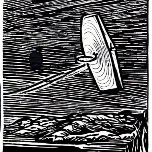 Prompt: voyager probe, woodcut,