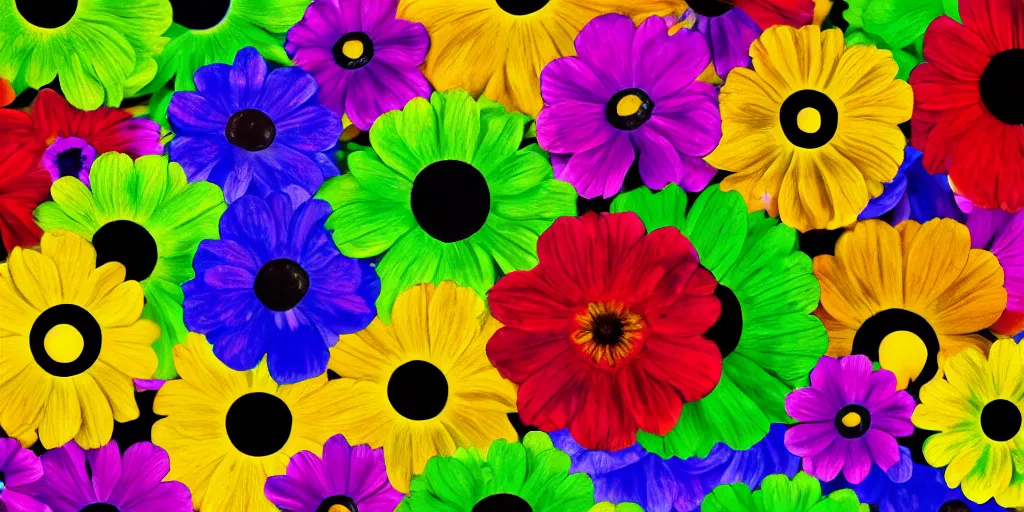 color garden with smiley flowers, 4 k, high res, bold, | Stable Diffusion