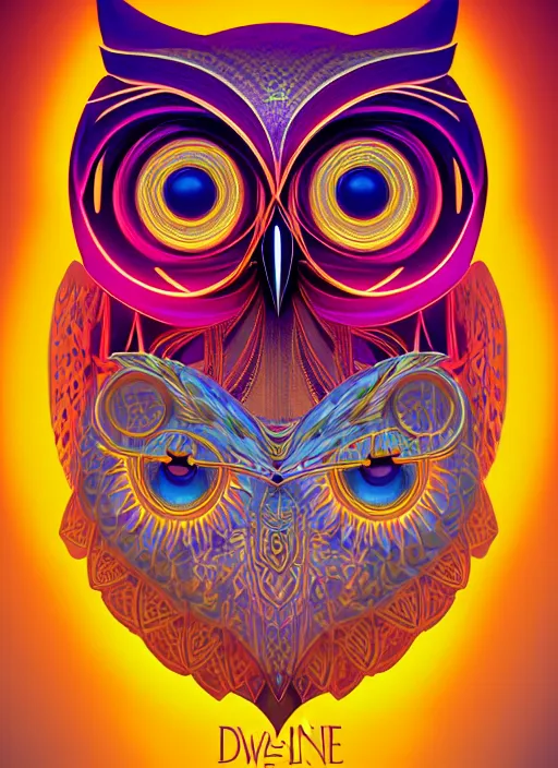 Image similar to symmetry!! product render poster vivid colors divine proportion owl, divine, glowing fog intricate, elegant, highly detailed, digital painting, artstation, concept art, smooth, sharp focus, illustration,