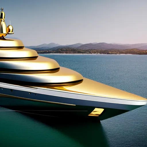 Image similar to wrinkled hunchbacked old butler polishing the side of a gold plated mega yacht