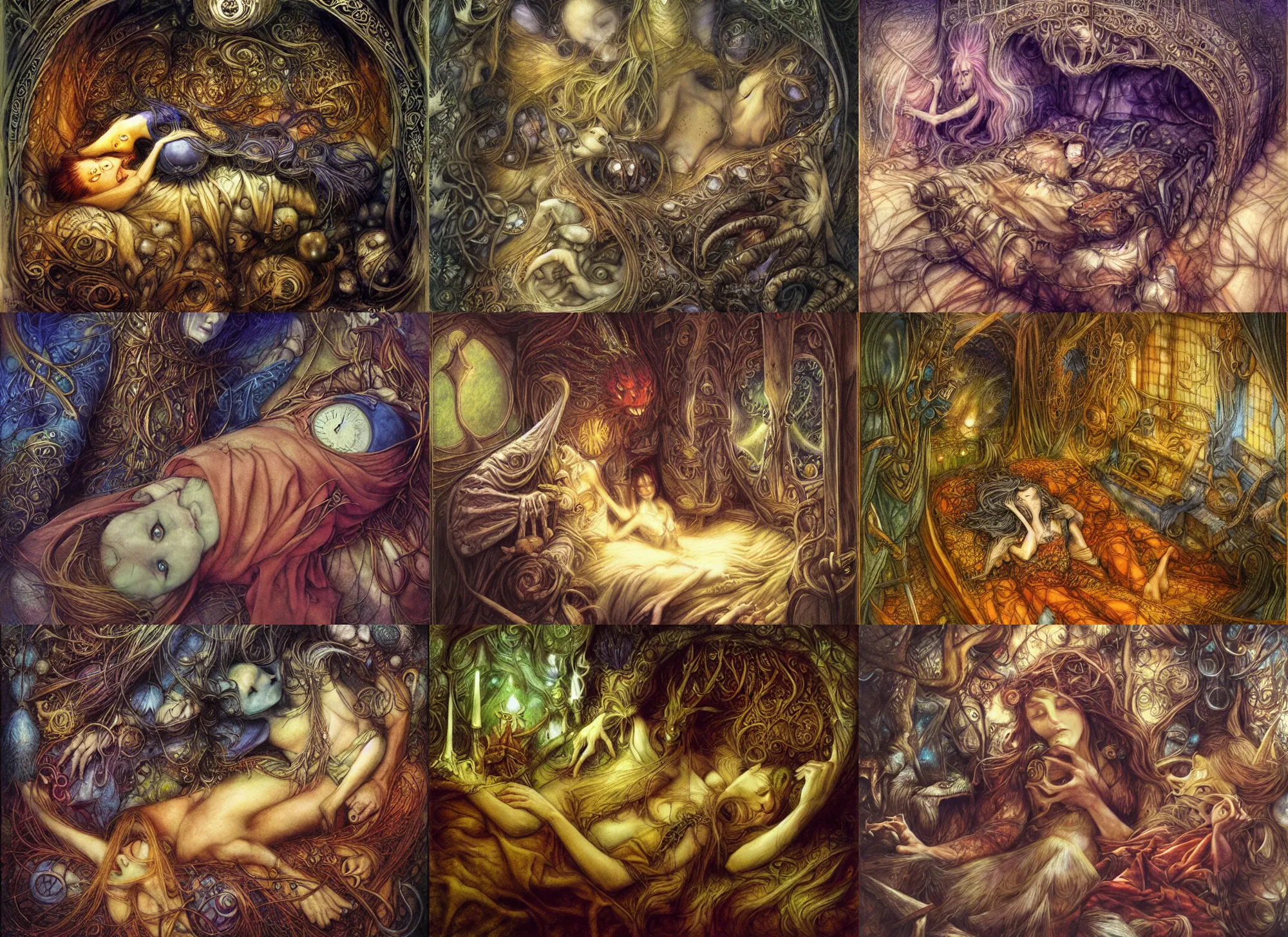 Prompt: a good night's sleep by brian froud, highly detailed, intricate, fantasy, rich vivid color scheme, photorealism, sharp details, dramatic lighting