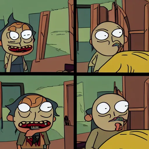 Image similar to angry hobbit man in rick and morty