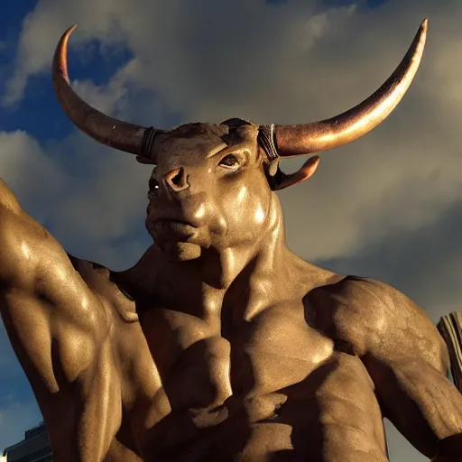 Image similar to a minotaur is loose in new york city