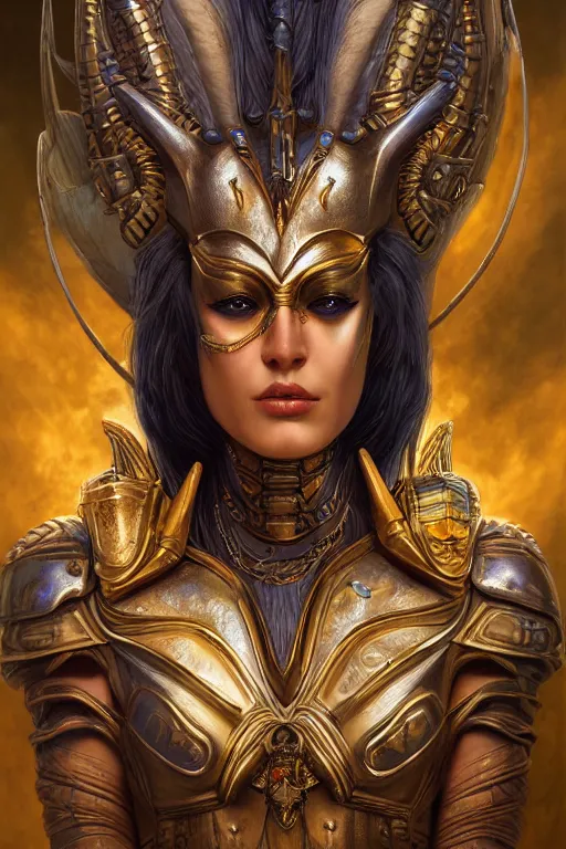 Image similar to Mystical Valkyrie, Portrait of a beautiful female Atlantean Anubis Alien Warrior, Regal, Realistic, Refined, Detailed Digital Art, Oil Painting, Michael Cheval, Esao Andrews, Art Frahm, Steampunk, Walt Disney (1937), Highly Detailed, Cinematic Lighting, Unreal Engine, 8k, HD