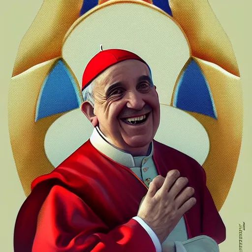 Image similar to pope francis as super mario, digital painting, trending on artstation, by artgerm and greg rutkowski and alphonse mucha