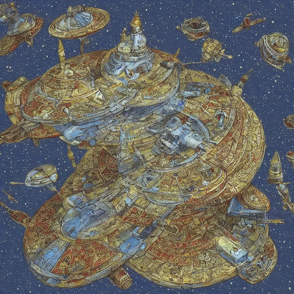 Image similar to a super realistic spaceship, Ottoman miniature style