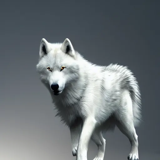 Prompt: majestic white wolf with tribal markings running towards us, magic imagery, best algorithm, digital cinema camera, cooke lens feel, wide angle, 3D modelling, digital art