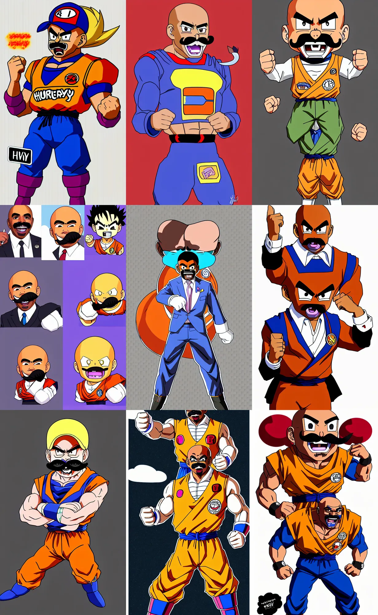 Prompt: steve harvey!!! concept art of steve harvey as a dragon ball character, mustache, beautiful landscape, 4 k anime character, lineart, flat ink by akira toriyama, artstation