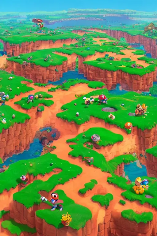 Image similar to epic landscape of super mario world stylized as fornite style game design fanart by concept artist gervasio canda, behance hd by jesper ejsing, by rhads, makoto shinkai and lois van baarle, ilya kuvshinov, rossdraws global illumination radiating a glowing aura global illumination ray tracing hdr render in unreal engine 5