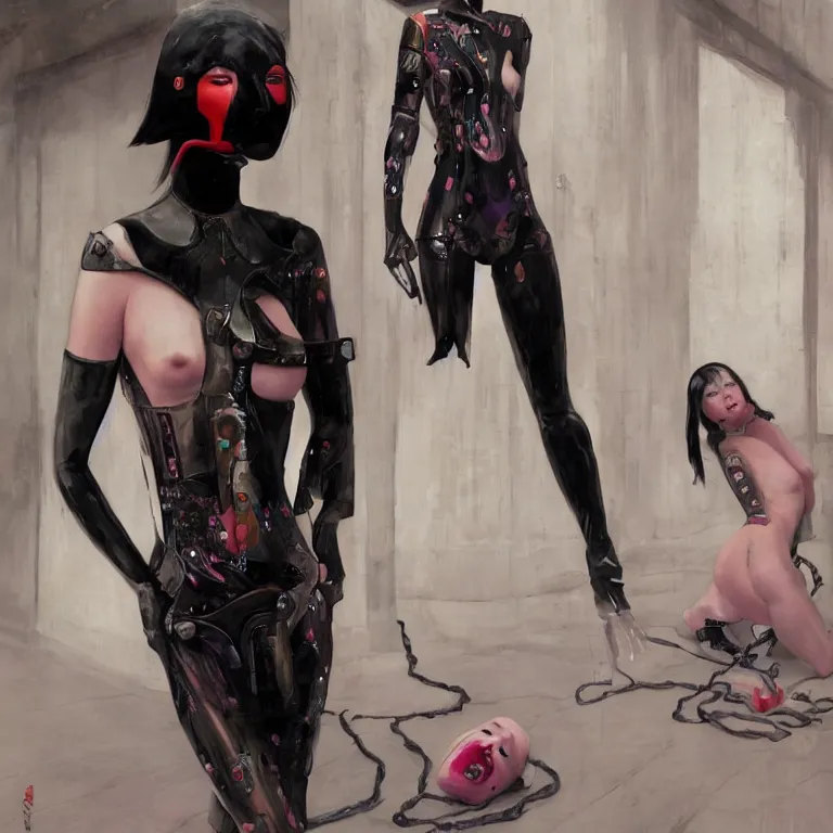 Image similar to sensual chinese domme, cyberpunk fashion, porcelain skin, vogue, james gurney, wayne barlowe, 4 k