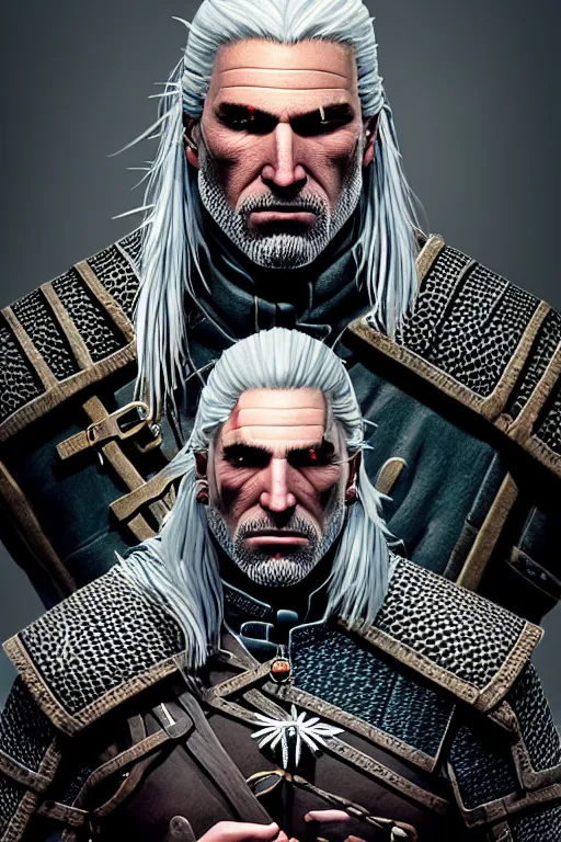 Image similar to portrait of geralt of rivia, 5 5 mm lens, professional photograph, times magazine, serious, stern look