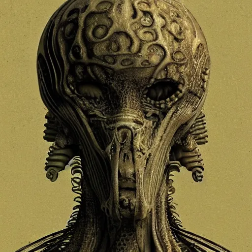 Prompt: biomechanical squidward by ai hr giger, lovecraft, highly detailed, concept art