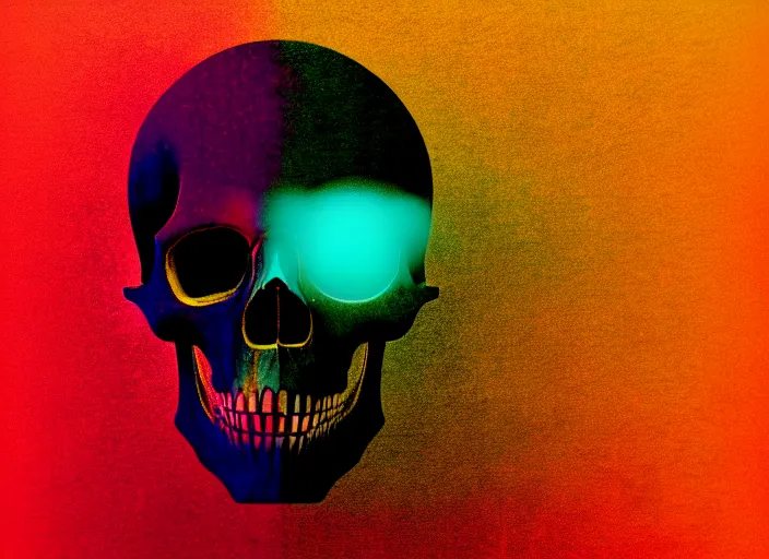 Prompt: portrait of a zombie skull, colorful, modern art deco, mads berg, karolis strautniekas, christopher balaskas, stippled light, fog, moody, fine texture, editorial illustration, dramatic lighting, dynamic composition, detailed, matte print, dynamic perspective, muted color