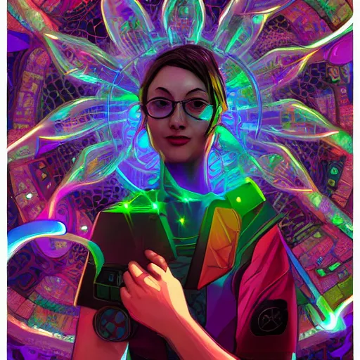 Image similar to skill magic geek inside matrix deepdream radiating a glowing aura stuff loot legends stylized digital illustration video game icon artstation lois van baarle, ilya kuvshinov, rossdraws,