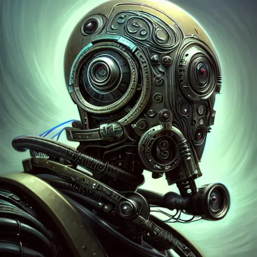 Image similar to low angle shot of a cyberpunk gazmask robot character, intricate, elegant, highly detailed, centered, digital painting, artstation, concept art, smooth, sharp focus, illustration, artgerm, Tomasz Alen Kopera, Peter Mohrbacher, donato giancola, Joseph Christian Leyendecker, WLOP, Boris Vallejo