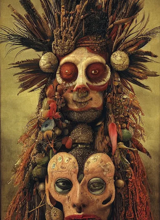 Image similar to a surreal painting of a shaman's face, by Giuseppe Arcimboldo, symbolist, soft colors, dramatic lighting, smooth, sharp focus, extremely detailed, aesthetically pleasing composition