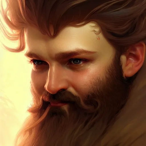 Image similar to a baby with a majestic beard, closeup, D&D, fantasy, intricate, elegant, highly detailed, digital painting, artstation, concept art, matte, sharp focus, illustration, art by Artgerm and Greg Rutkowski and Alphonse Mucha