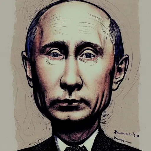 Image similar to a portrait of putin by ralph steadman,