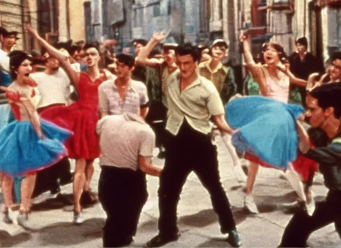 Image similar to a film still of teemo in west side story ( 1 9 6 1 ), technicolor