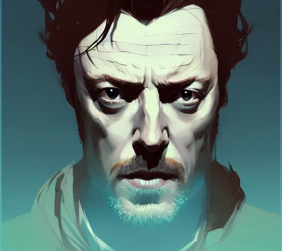 Prompt: portrait of portrait, toby stephens as a powerful evil king, by atey ghailan, by greg rutkowski, by greg tocchini, by james gilleard, by joe fenton, by kaethe butcher, by ashley wood, dynamic lighting, gradient light blue, brown, blonde cream and white color scheme, grunge aesthetic