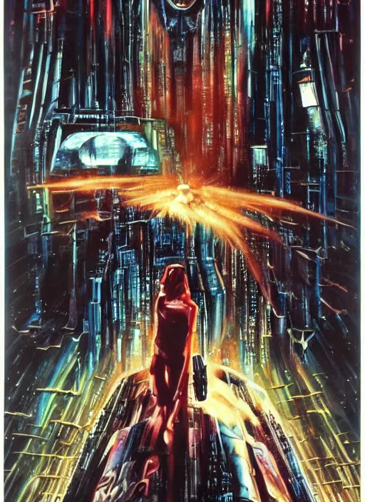 Prompt: 1 9 8 3 movie poster for neuromancer. oil on canvas. print.
