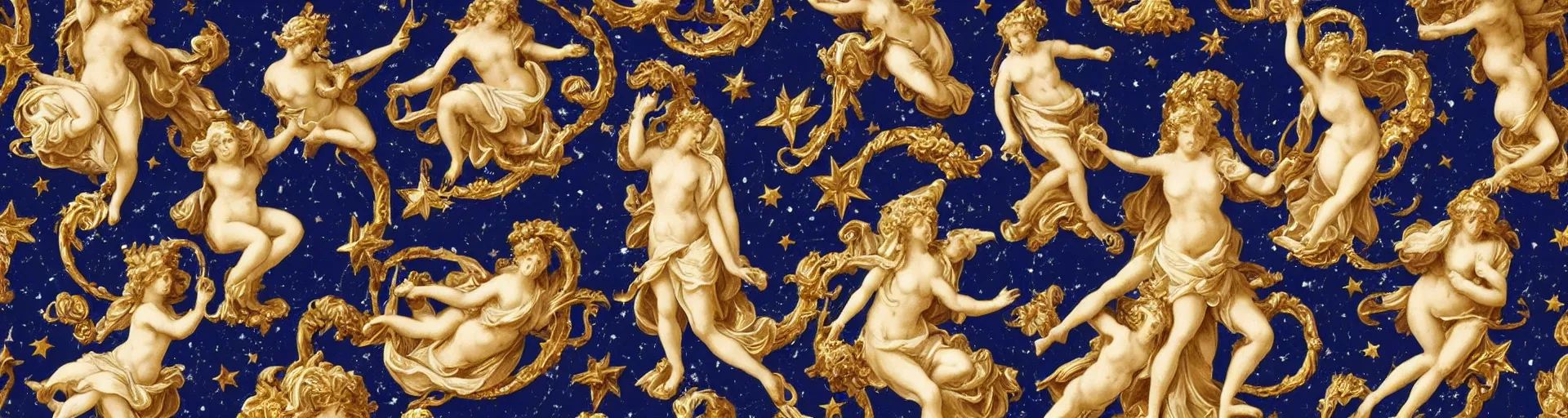 Prompt: saint Woman Venus Athena beautiful gracious baroque rococo marble and gold in space sistina stars clouds