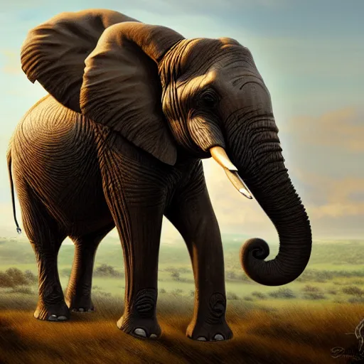 Prompt: an elephant in a suit of armor on the masai mara, matte painting, inspired by the masters, classical style, 8 k, trending on artstation, higly detailed, warm color scheme,