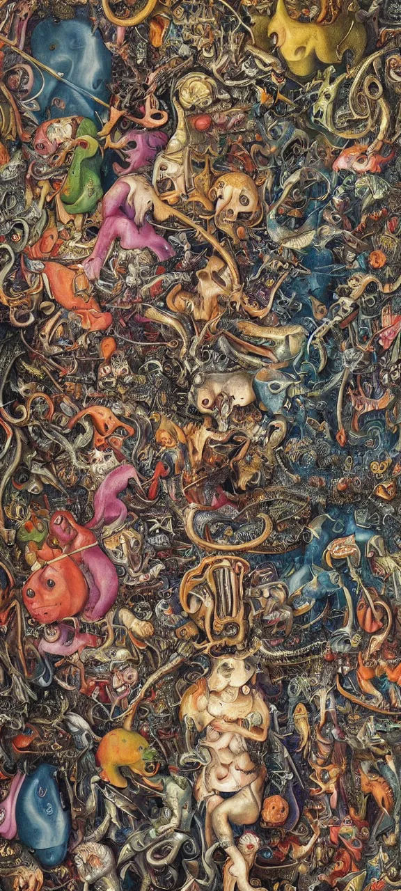 Prompt: an incredibly detailed masterpiece collaborative painting by bosch and Lisa Frank and Giger, ornate, detailed, high resolution, wow!, intricate