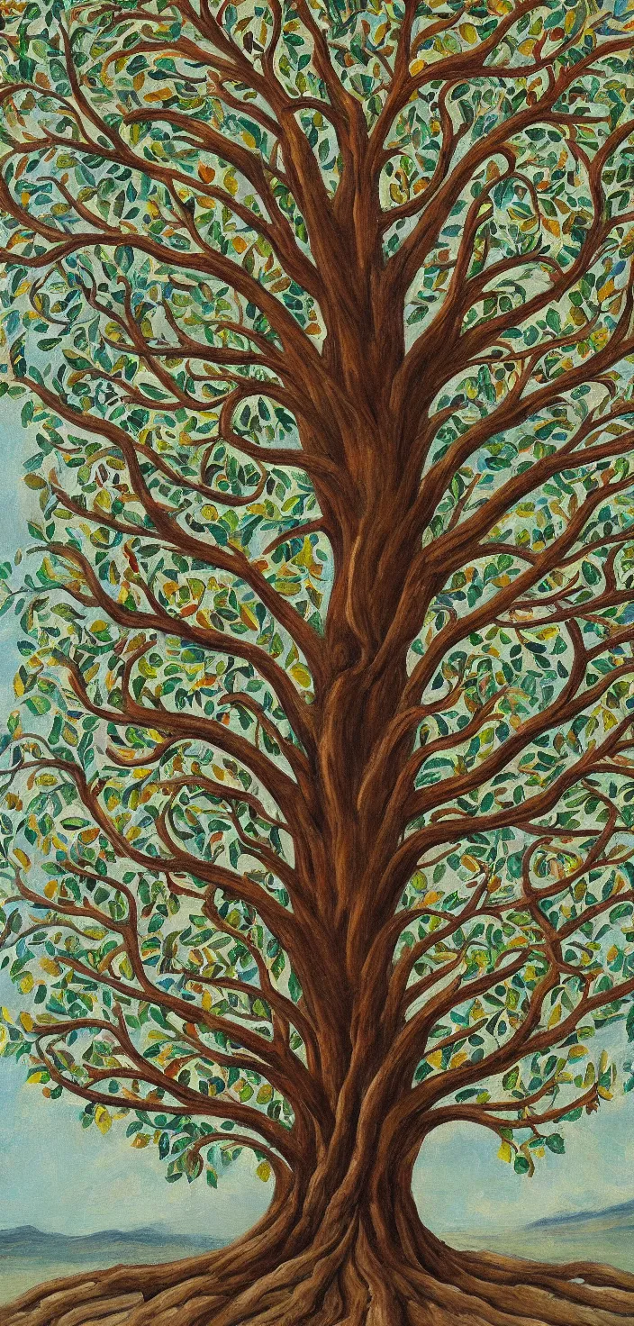 Image similar to detailed painting of the tree of life, tree full of life, realism, idealised, values as flat shapes, elegant and refined, epic tree, representative realism