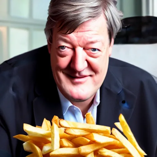 Image similar to ( ( stephen fry ) ) is [ made of ] [ french fries ] hybrid intercross mix