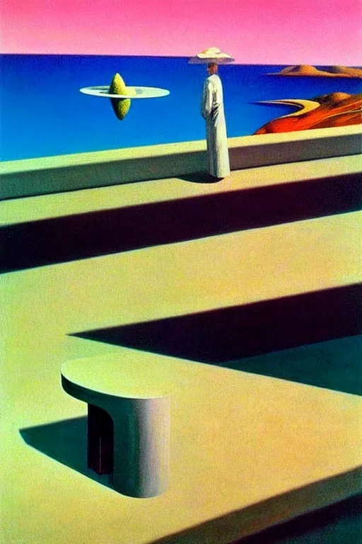 Image similar to liminal vaporwave surrealism dreams, painted by Edward Hopper, painted by salvador dali, painted by moebius, airbrush