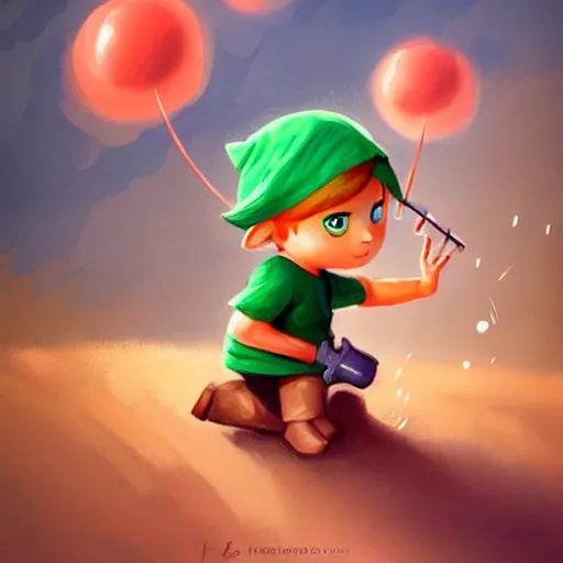 Image similar to cute little boy character inspired in little hood red and link from legend of zelda, digital artwork made by lois van barlee and rhads