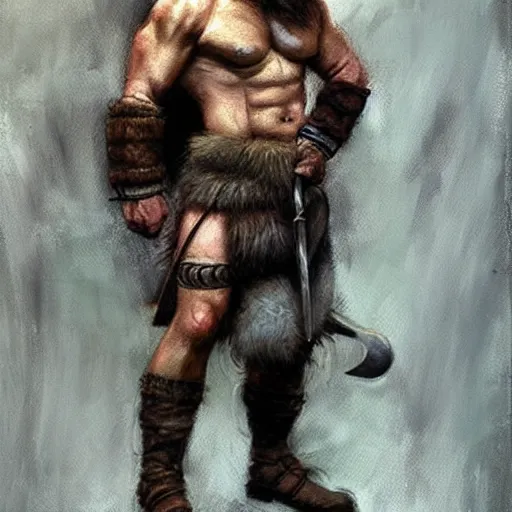 Prompt: full body realistic painting of viking barbarian, winter, epic, gwent, steve huston style newell convers wyeth