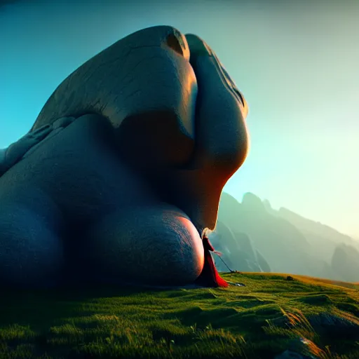 Image similar to a huge woman trapped in stone in an epic landscape, cinematic light, unreal engine, trending on artstation,