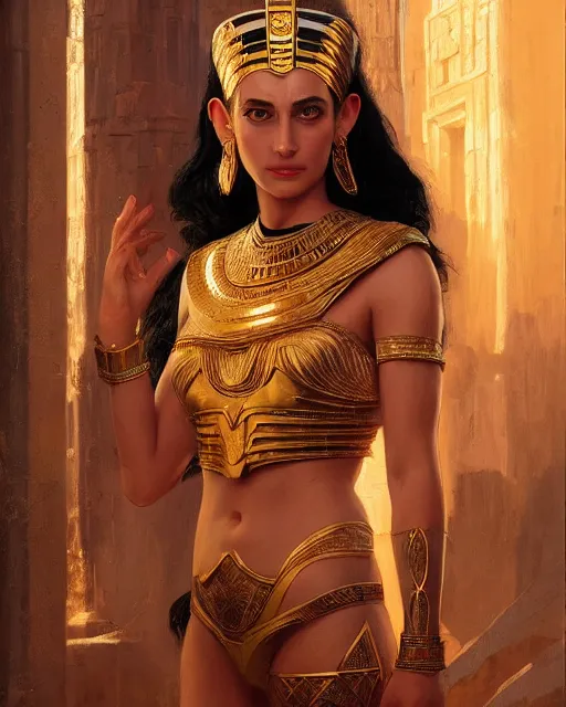 Image similar to Carmella Bing as a beautiful egyptian princess, gorgeous, portrait, Symmetrical, powerful, intricate, beautiful, masterpiece, elegant, volumetric lighting, highly detailed, artstation, sharp focus, no cropping, illustration, Jean-Leon Gerome , ruan jia