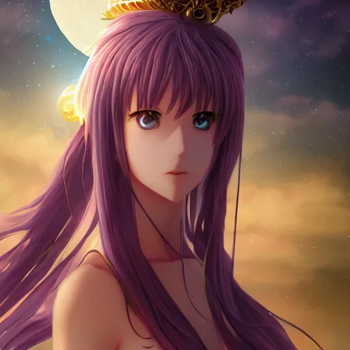 Image similar to portrait of the goddess of the moon, anime fantasy illustration by tomoyuki yamasaki, kyoto studio, madhouse, ufotable, square enix, cinematic lighting, trending on artstation